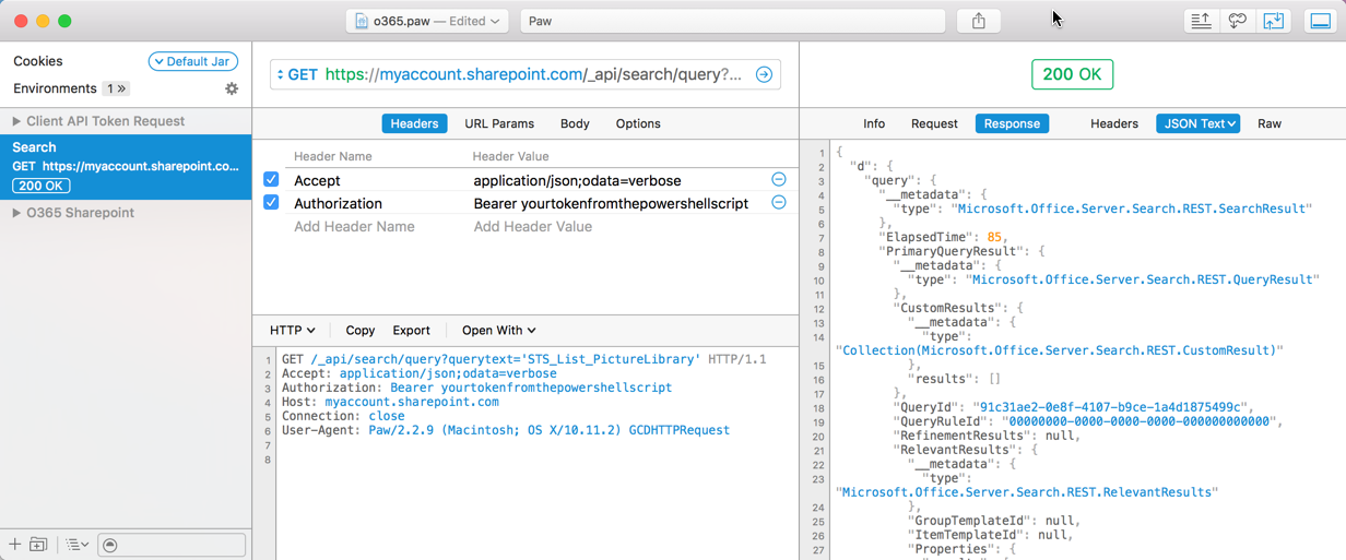 O365 REST calls using Paw2