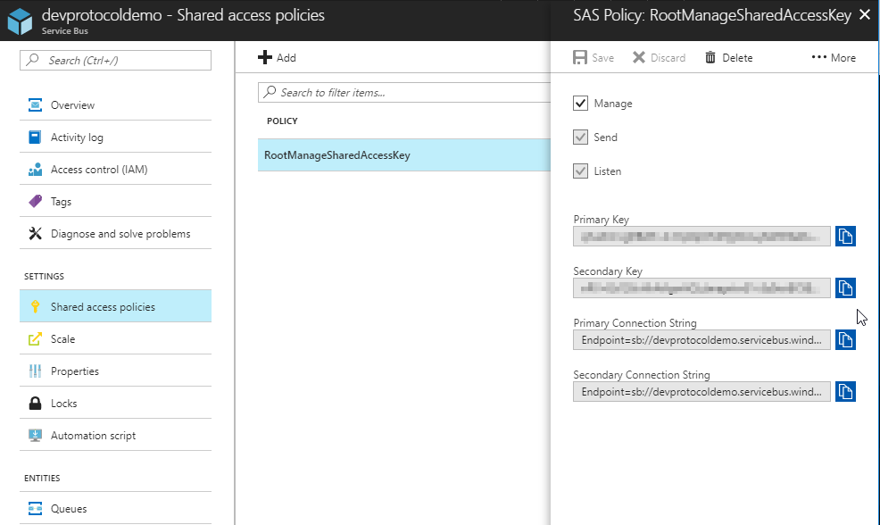 Service bus connection string